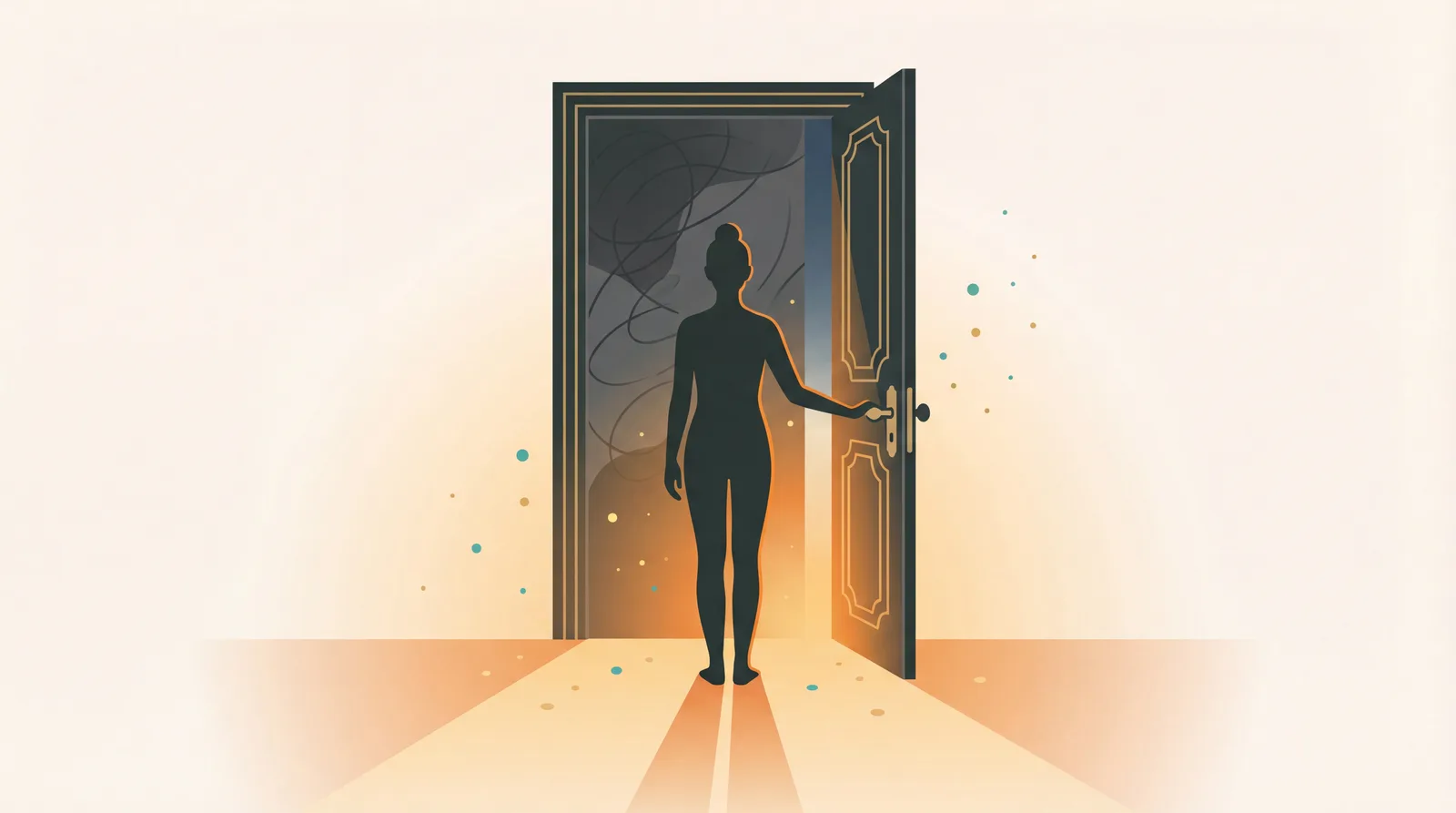 Closed door with light shining through, symbolising reclaiming peace