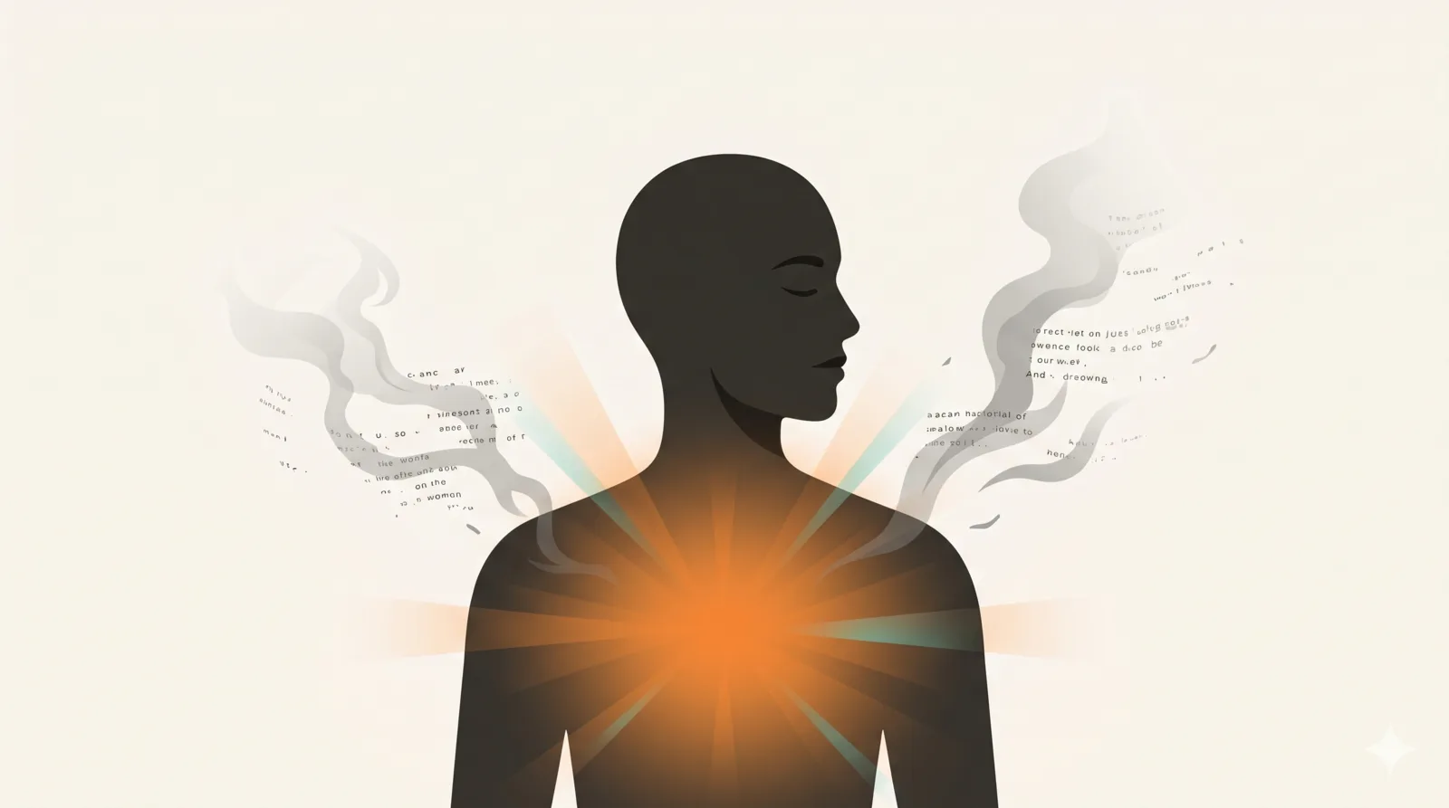A silhouette glowing from within — the truth radiating outward as the voices fade